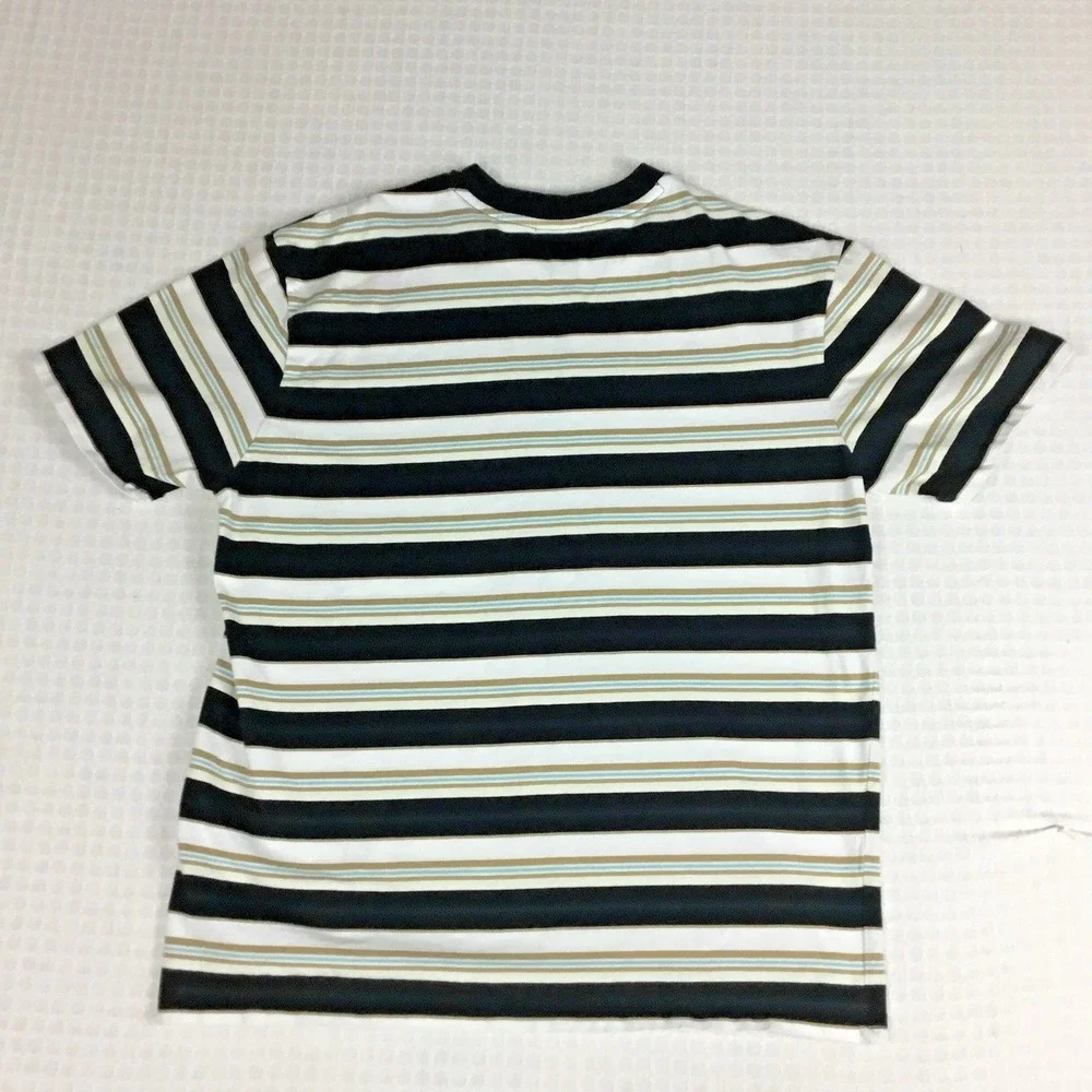 Guess Originals Men Striped T-Shirt Black White Tan Blue Embroidered Logo Size M - Picture 3 of 8